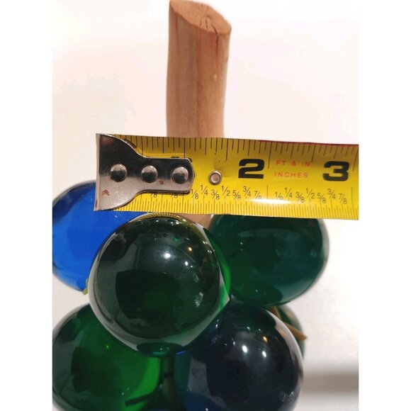 Extra Large Vintage MCM Blue Green Lucite Grapes Cluster On Wood Stem 7+" READ - Picture 10 of 11